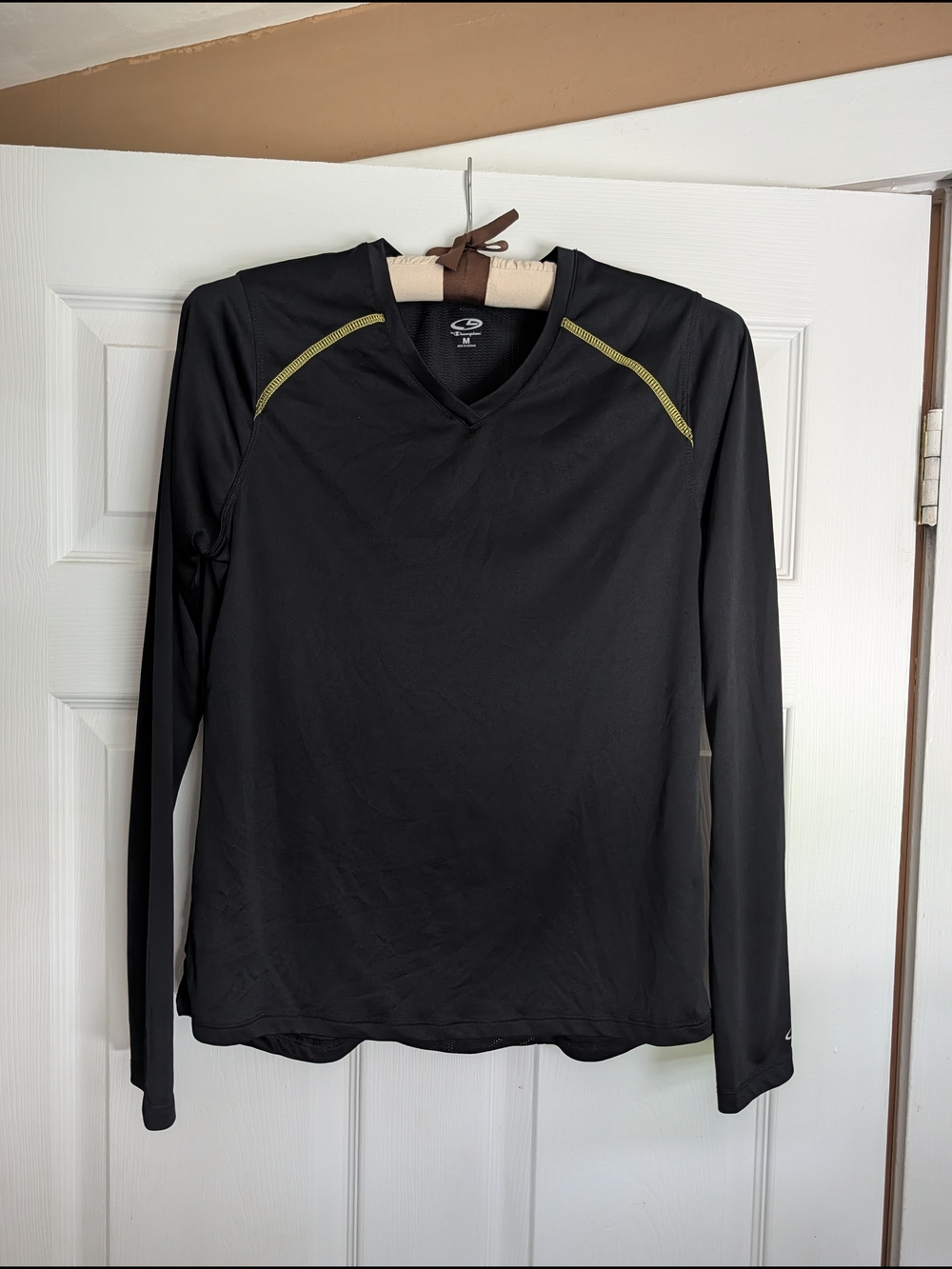 Champion Black V-Neck Performance Top with Yellow Contrast Stitching